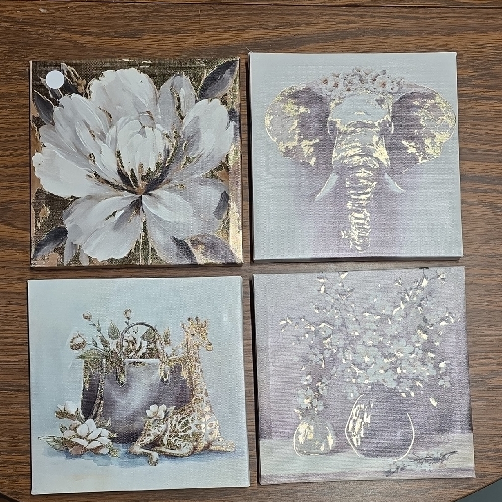 Set of 4 Floral and Animal Canvas Art Prints